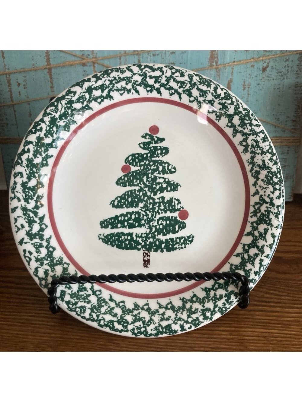 Furio Italy Christmas Tree Salad Plates set of 4 Sponged Green 8" EUC